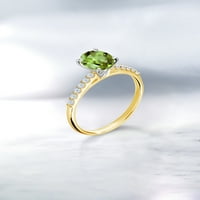Gem Stone King 0. Ct Green Peridot White Създаден сапфир 10k жълто златен пръстен с бяло злато