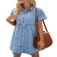 Lookbookstore жени Сладка люлееща се деним рокля бутон с ръкав надолу по линия рокля залив синя размер s размер 6