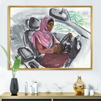 Дизайнарт 'арабска дама карането на кола' модерна рамка платно стена арт принт