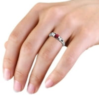 Руби и диамантен бар комплект три каменни пръстени 1. CT TW в 14K бяло злато.size 5.0