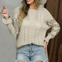 Дами пуловери за есенни пуловери за жени модерни ежедневни модни солидни цветове издълбани с дълъг ръкав кръг-деколте пуловерни върхове разчистване