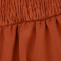 Женско пролетно лято ежедневно V-образно деколте с къси ръкави солидна рокля оранжева XL
