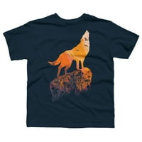 Howling Mountain Wolf With Eagles on Sunset Boys Navy Blue Graphic Tee - Дизайн от хора XS