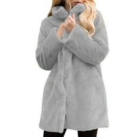 Женско палто Дами твърдо козина Зимно топло свободно изключване на яка плюс размер уютно външно облекло мода