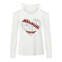 От рамото върхове за жени рокля ежедневни Пролет топ тениска дълъг ръкав Бейзбол графични печатни блуза риза