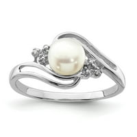 Бял стерлингов сребърен пръстен перлен сладководен кръгъл диамант