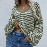 Kali_Store пуловер за жени пуловер за пуловер за небрежен екипаж с дълъг ръкав с дълъг ръкав, разхлабени плетени джъмперни върхове b, l