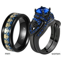 Череп съвпадение Пръстени черно покритие двойка пръстени 1кт синьо КЗ сватбен пръстен комплекти за него и нея