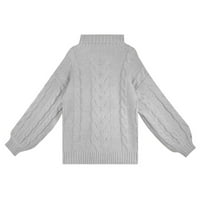 mveomtd женски разгънат ръкав пуловер плетен пуловер с висока шия за врата плътно пуловер зимен горен сив