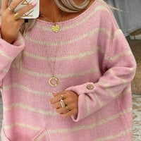 njshnmn дамски пуловери за пуловери за ежедневни ръкави с дълъг ръкав Crewneck Цветният блок пуловер плетен пуловер, розов, m