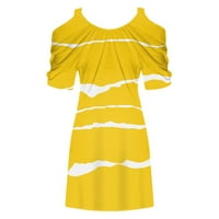 Рокли за жени модни раирани темпераменти женски лятна ваканция мини лъжичка шия a-line къс ръкав жълта рокля xxxl