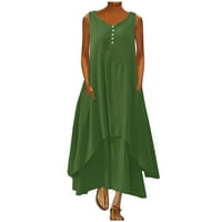 Жени плюс размер мода жени лято ежедневно солидна ротанка без ръкави с дълга рокля зелена
