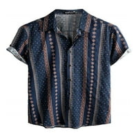 Санвиглор Мъжка тениска блуза С къс ръкав топове Ревера врата летни ризи преден джоб Блуза празнична тениска синьо 3хл