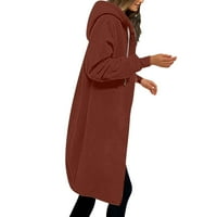 Суитчъри за жени ежедневни цип качулки дълга туника суитчър зима Ветроупорен Шнур качулато яке Връхни дрехи с джобове Суитчъри за жени кафяво хл