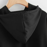 Дамски дълъг ръкав пуловер Шнур реколта суитчър Топ суитчър Блуза суитчър за жени Черно ХС