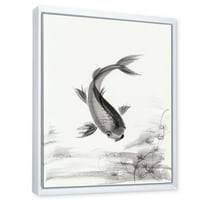 Дизайнарт 'черно и Бяло Реколта риба и' морски и крайбрежни рамкирани платно стена арт принт