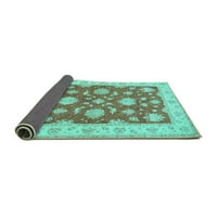 Ahgly Company Indoor Round Oriental Turquoise Blue Traditional Area Rugs, 4 'Round