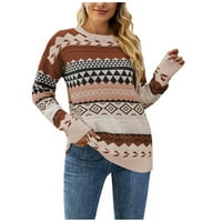 Пуловер Guzom за жени в продажба- Пуловери за жени Моден контраст Небрежни върхове Модни винтидж печат Топс Нови пристигания Каки Размер 4