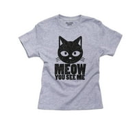 Meow сега ме виждате - забавна котешка калантка памучна младежки сива тениска