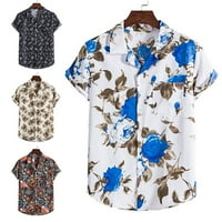 Farfi Summer Men Print Short Leange Turndown Collar Button Тениска Хавайска риза Плажни дрехи