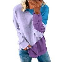 Naughtyhood женски небрежен суичър от врата на шията хлабав уютен дълъг ръкав пуловер върхове пачуърк печат модерни тениски за падане, лилаво