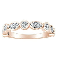 Карат кръг бял натурален диамант Маркиз стил Сватбена лента пръстен в 14k твърд розов златен пръстен размер-7