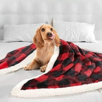 Уникални изгодни сделки Шерпа карирана Плюшена фланела руно хвърли одеяло за диван Червено + черно 60 80