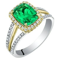 2. КТ възглавница нарязани зелено създаде смарагд ореол пръстен с лабораторни отглеждат диаманти в 14к два тона злато