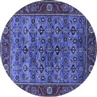 Ahgly Company Machine Pashable Indoor Round Oriental Blue Industrial Area Cugs, 3 'Round