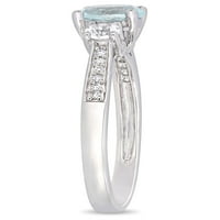 Тангело карат Т. Г. в. Аквамарин, създаден бял сапфир и диамант-акцент 10кт Бяло Злато три камък годежен пръстен