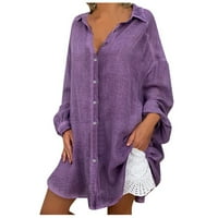 Суитчъри на жените разхлабени ежедневни тениски на ревера в шията дами блуза с дълъг ръкав, лилаво, xxxl