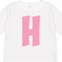 Мастически розово и бели полка точки буква H подарък за малко дете или момиче с малко дете тениска с дълъг ръкав