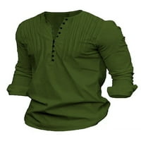 Haite Men Топс дълъг ръкав туника риза v ризи за врата Работа блуза ежедневно износване надолу зелено m