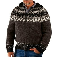 Smihono Clearance Zip up качулка пуловер палта за мъже модни мъжки мъжки разхлабени ежедневни пуловер с дълги ръкави винтидж плетат модел модерни върхове мъжки свободно време кафяв 8