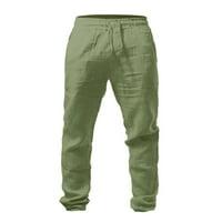 Wozhidaoke Linen Pants Мъжки еластични панталони дишащи разхлабени ежедневни панталони работят панталони за мъже панталони зелени 2xl