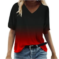 Тениска на женски градиент, ризи с туники с къс ръкав v Врат Небрежни тийнейджъри плюс размер лятна плажна риза Разхлабени плаващи върхове S - 5xl