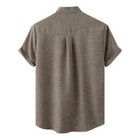 Риза на лабакиха за мъже Мъжки лятна ежедневна солидна риза къса ръкав с яка риза блуза върхове khaki m