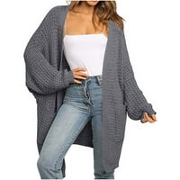 пуловери за жени мода ежедневни дълъг ръкав плътен цвят драпирани жилетка хлабав отворени предни пуловери с два джоба, леки Дамски пуловери блузи на клирънс