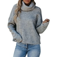 Женски моден пуловер просвета солиден цвят лек тийнейджър момичета y2k дрехи мода с дълъг ръкав екипаж плюс размер ежедневен пуловер сив xxl