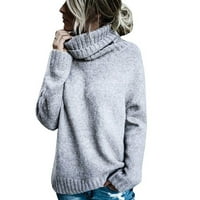 Палто за жени дамски моден солиден пуловер с дълъг ръкав Разхлабена костенурка пуловер пуловер Женски пуловер палто сиво + S