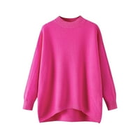Tdoqot дамски есен зимни пуловери- солиден цвят пуловер Crewneck модна ежедневна плетала пуловер с дълъг ръкав за жени сив размер безплатен размер