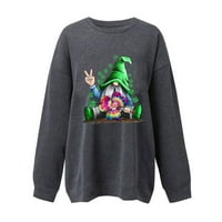 Gnome забавен Сейнт Патрик Ден на жените тениска Crewneck Дълги ръкав пуловер на пуловер