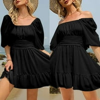 Entyinea дамски летни рокли мода от рамо с къс ръкав за гръбначен стълб мини рокля черна xxl