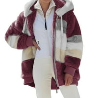 Loyisvidion палто Дами зимна качулка отгоре разхлабени яке с дълъг ръкав плюшено палто с цип червено 8