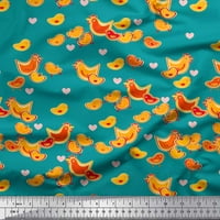 Soimoi Polyester Crepe Fabric Heart, Hen & Chick Cartoon Decor Fabric Printed Yard Wide