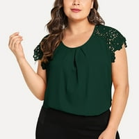 Летни върхове рамо флорални тениски тениска с твърд цвят модна дантела Женски графични тениски винтидж модерен зелен XL