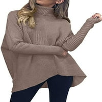 Дамски костенурка дълъг батвален ръкав Асиметричен подгъв небрежен пуловер пуловер плетен върхове