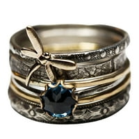 Anvazise Finger Ring Vintage Style Мултислоен анти-деформат на Dragonfly Blue Fau кристален годежен пръстен за запознанства с бронз 10